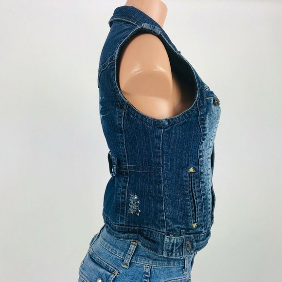 Soho Babe Juniors Denim Vest Size M - Picture 3 of 7